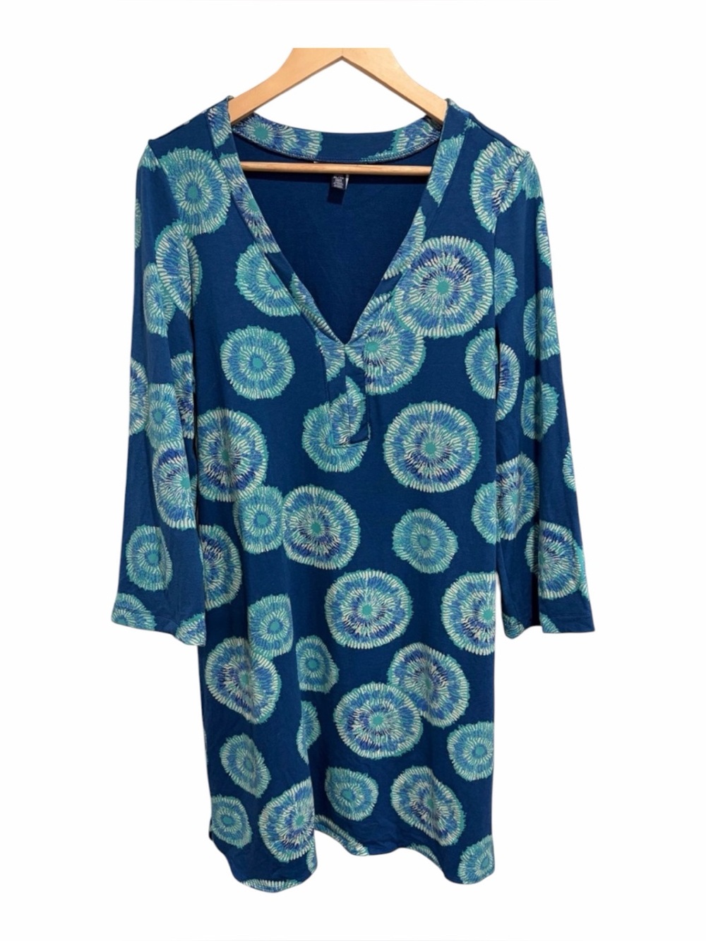 Hatley Women’s V-Neck Midi Dress with Aqua Medallion Print Bamboo Cotton
